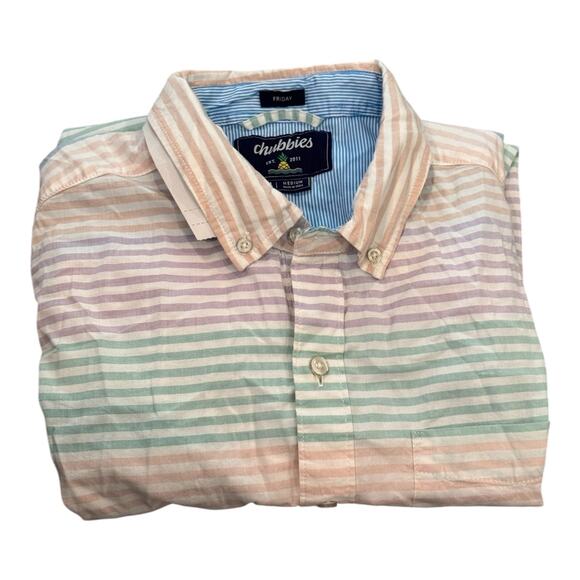 NEW CHUBBIES Men's Pastel Striped The Rainbow Row Friday Button-Up Shirt Size M - Picture 4 of 6